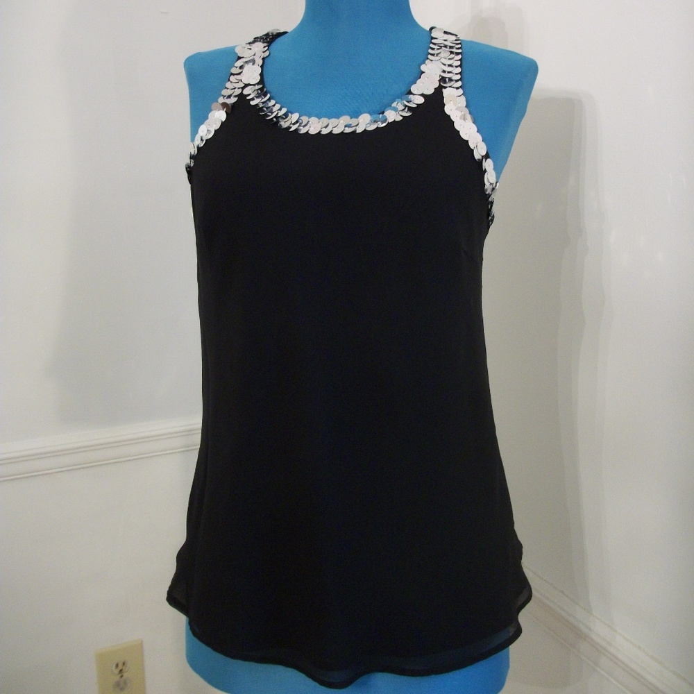 The Limited Black Silk Top with Silver Sequins - S